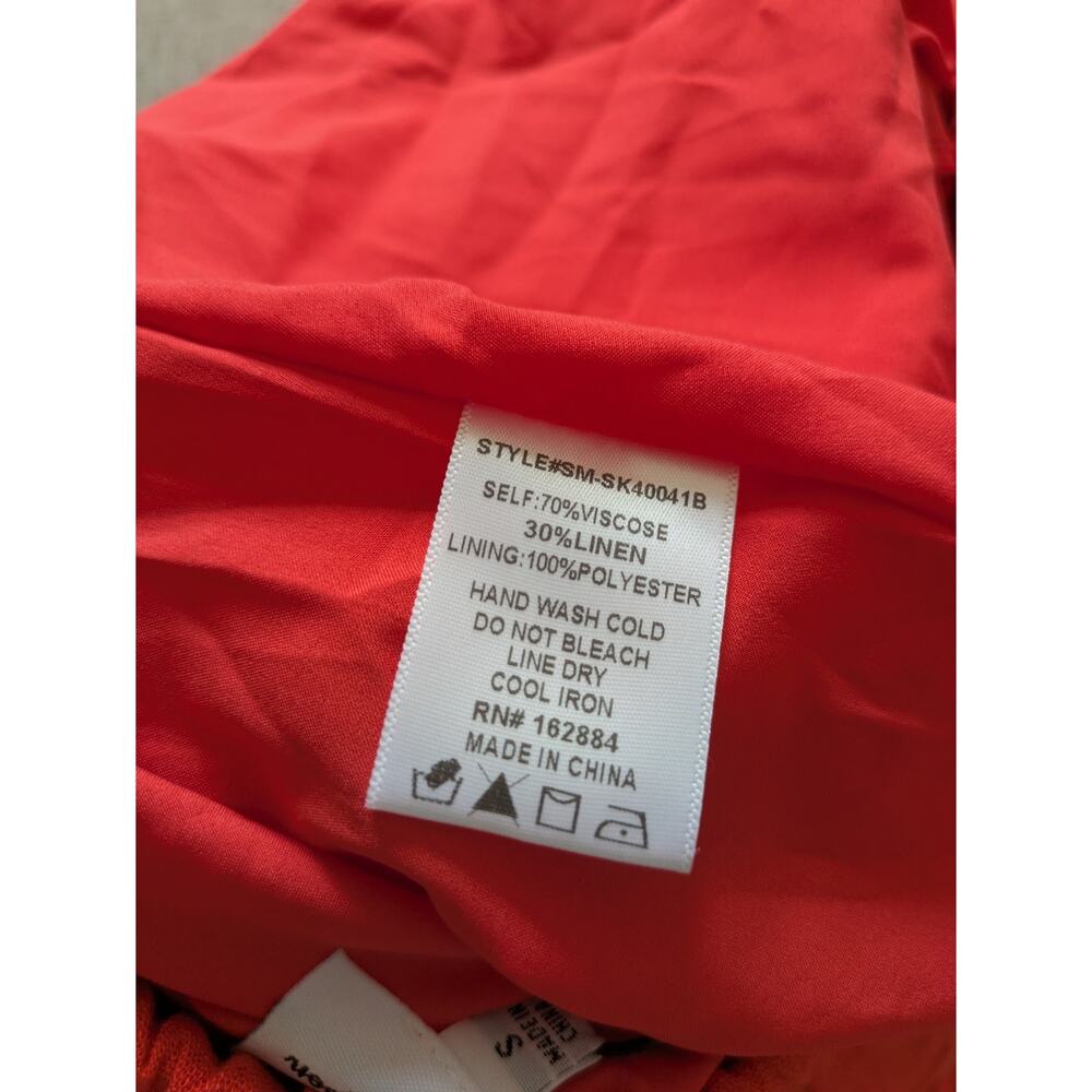 Boho Linen Blend Tiered Maxi Skirt with Drawstring Waist – Vibrant Orange-Red - Picture 7 of 7